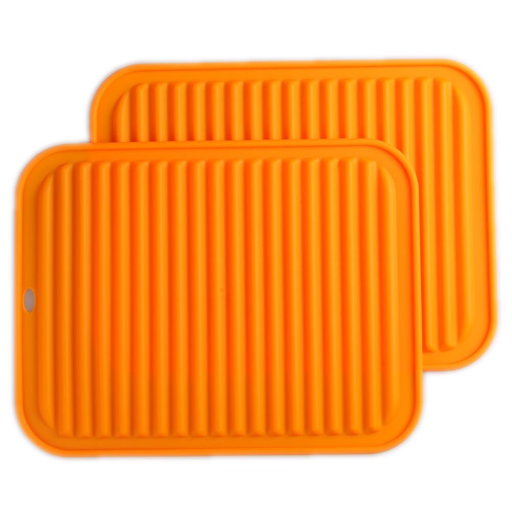 Silicone Trivets Mat Set of 2 Smithcraft 9"X12" Big Multi-purpose Drying Trivet Mat, Pot Holder, Waterproof, Non Slip, Flexible, Durable, Dishwasher Safe Orange