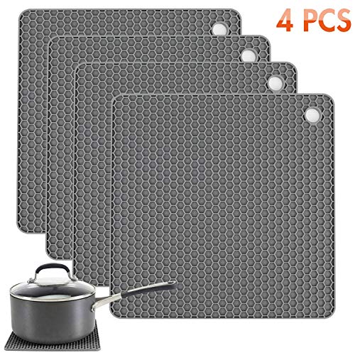 Tonmidej Silicone Pot Holder Square Honeycomb Pattern 7.2 x 7.2 x 0.2 inch/Grey - Set of 4