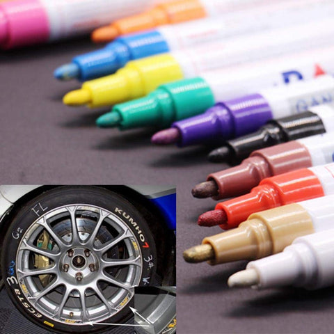 Glumes Permanent Paint pens, Paint Marking Pen for Car/Motor/Bike Tire｜Rubber｜Metal Acces｜Rock Painting｜Stone｜Ceramic｜Glass｜Extra Bright｜Water Resistant ｜Water Based Paint (✦Gray)