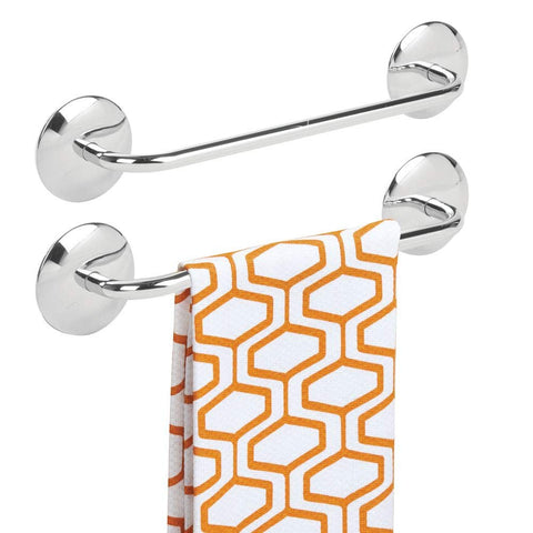 mDesign Kitchen Self-Adhesive Towel Bar Holder for Hand Towels, Dish Towels - Pack of 2, Polished Stainless Steel