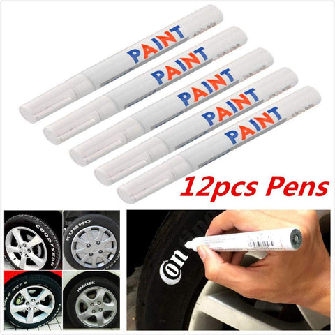 Glumes Permanent Paint pens, Paint Marking Pen for Car/Motor/Bike Tire｜Rubber｜Metal Acces｜Rock Painting｜Stone｜Ceramic｜Glass｜Extra Bright｜Water Resistant ｜Water Based Paint 12Pcs (White)