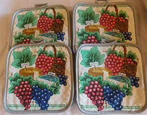 Potholders Set of 4 7 1/2in Square Grapes Design