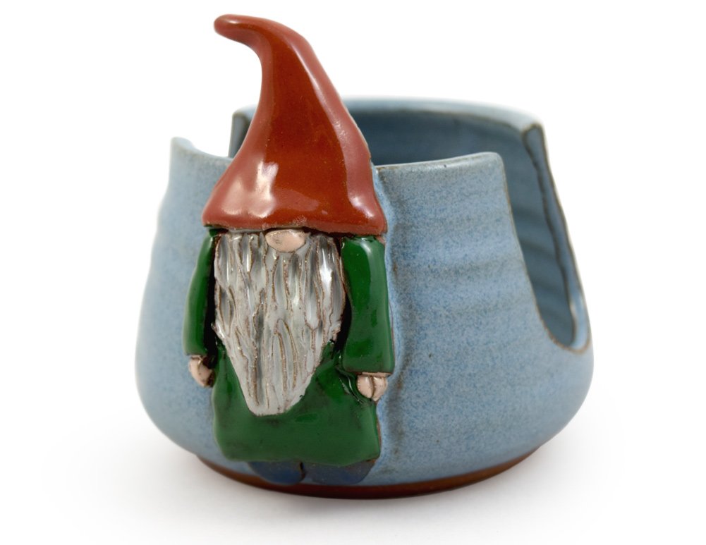 American Handmade Pottery Kitchen Sponge Holder, Garden Gnome Motif