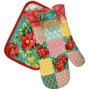 The Pioneer Woman Patchwork Kitchen Set Oven Mitt and Pot Holder