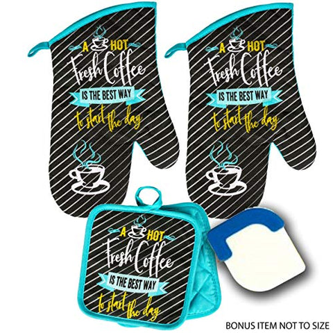 Dublin's Treasure Isle Coffee Theme Kitchen Oven Mitt Pot Holder Set Kitchen Linens Oven Mitt Pot Holder Pack