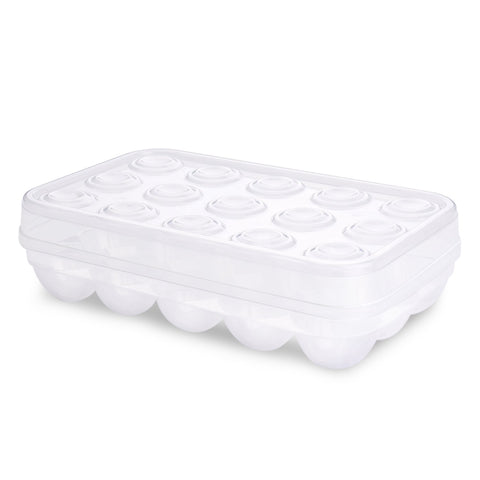 Flexzion Covered 15 Eggs Holder - Plastic Eggs Tray Container Dispenser Case Carton Box Carrier Stackable Storage Organizer Storer Keeper with Clear Lid Large Capacity for Refrigerator Fridge Home