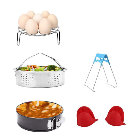 Accessories Set for Pressure Cooker with Steamer Basket, Egg Steamer Rack, Non-stick Springform Pan, Steaming Stand, 1 Pair Silicone Cooking Pot Mitts 5 Piece