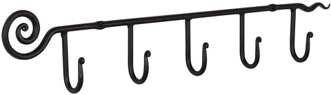 RTZEN Decorative Wrought Iron 5 Hooks Coat and Hat Rack Hanger | Wall Mount | Handmade Décor