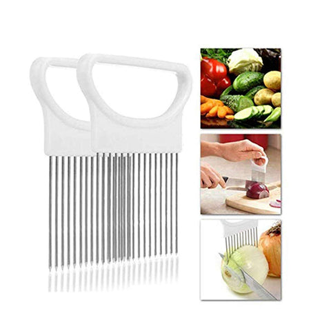 Onion Holder Slicer Cutter Chopper - Tomato Vegetable Lemon Potato Cutter Slicer Odor Remover (White+White)