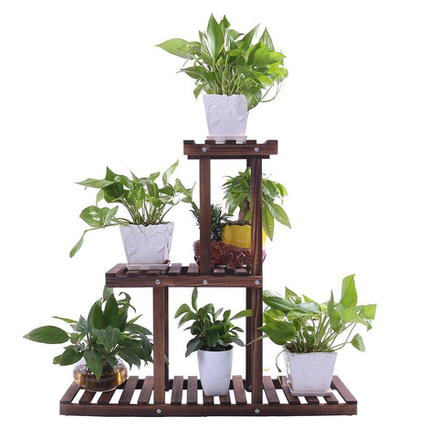 Ufine Wood Plant Stand Outdoor Indoor 3 Tier Vertical Carbonized Multiple Planter Holder Flower Ladder Stair Shelf Garden Balcony Patio Corner Pot Display Storage Rack (Space Saving,Light Weight)