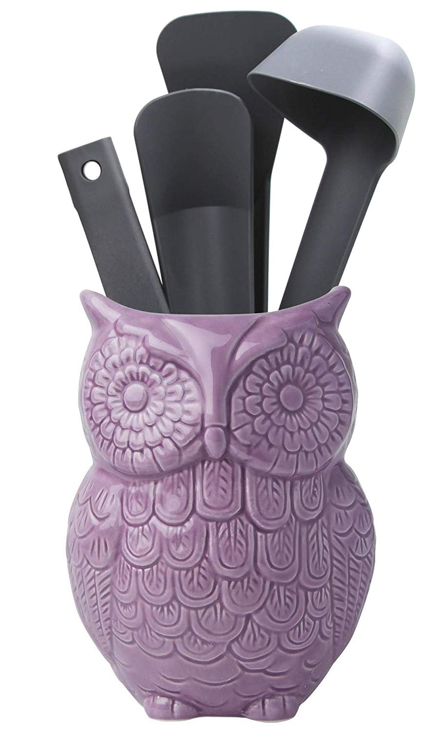 Comfify Owl Utensil Holder Decorative Ceramic Cookware Crock & Organizer, in Lovely Purple Color - Utensil Caddy and Perfect Kitchen Ceramic Décor Gift - 5” x 7” x 4” Size