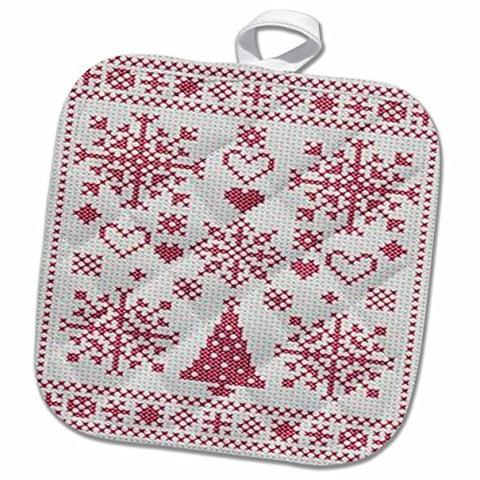 3D Rose Christmas Cross Stitch Sampler Pot Holder 8 x 8