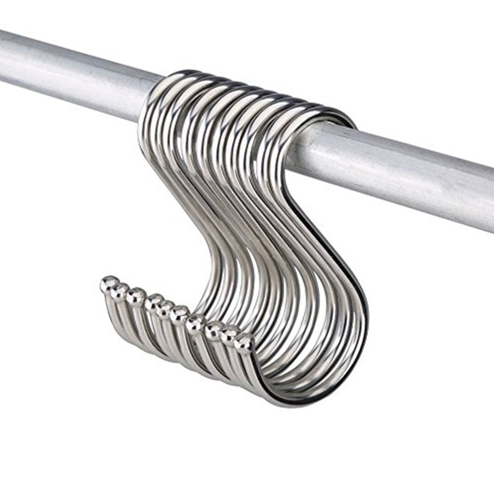 Premium 10-Pack Larger Round S Shaped Hooks in Polished Stainless Steel Metal Size:Large