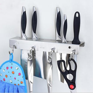 Kitchen Knife Shelf,Ulifestar Wall Mount Stainless Steel Pan Pot Hanger Holder Rack w/ 4 Hooks for Hanging Kitchen Towels,Tools,Gadgets