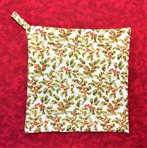 Sage Holly Christmas Holiday Square Pot Holder Hot Pad Trivet 8.5 inches x 8.5 inches