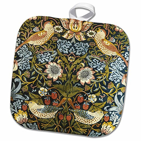 3D Rose William Morris Strawberry Thief Pattern Pot Holder, 8 x 8