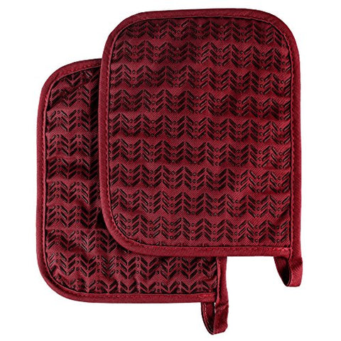 Pot Holder Set With Silicone Grip, Quilted And Heat Resistant (Set of 2) By Lavish Home (Burgundy)