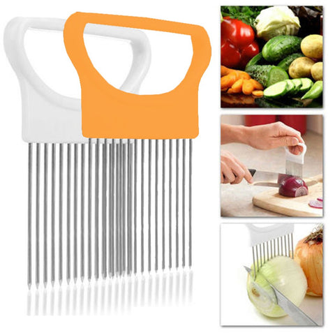 Onion Holder for Slicing, Tomato Vegetable Lemon Potato Cutter Slicer Chopper Odor Remover (White+Orange)