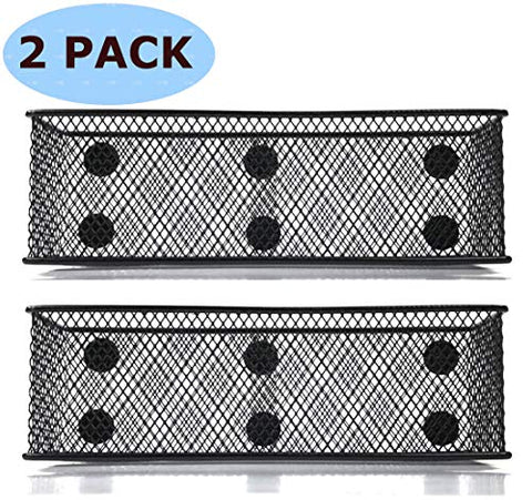 Magnetic Locker Basket Magnetic Baskets for Refrigerator Magnetic Pen/Pencil Holder Locker Accessories - 7.8" Wide - 6 Strong Magnets - 2 Pack - Black