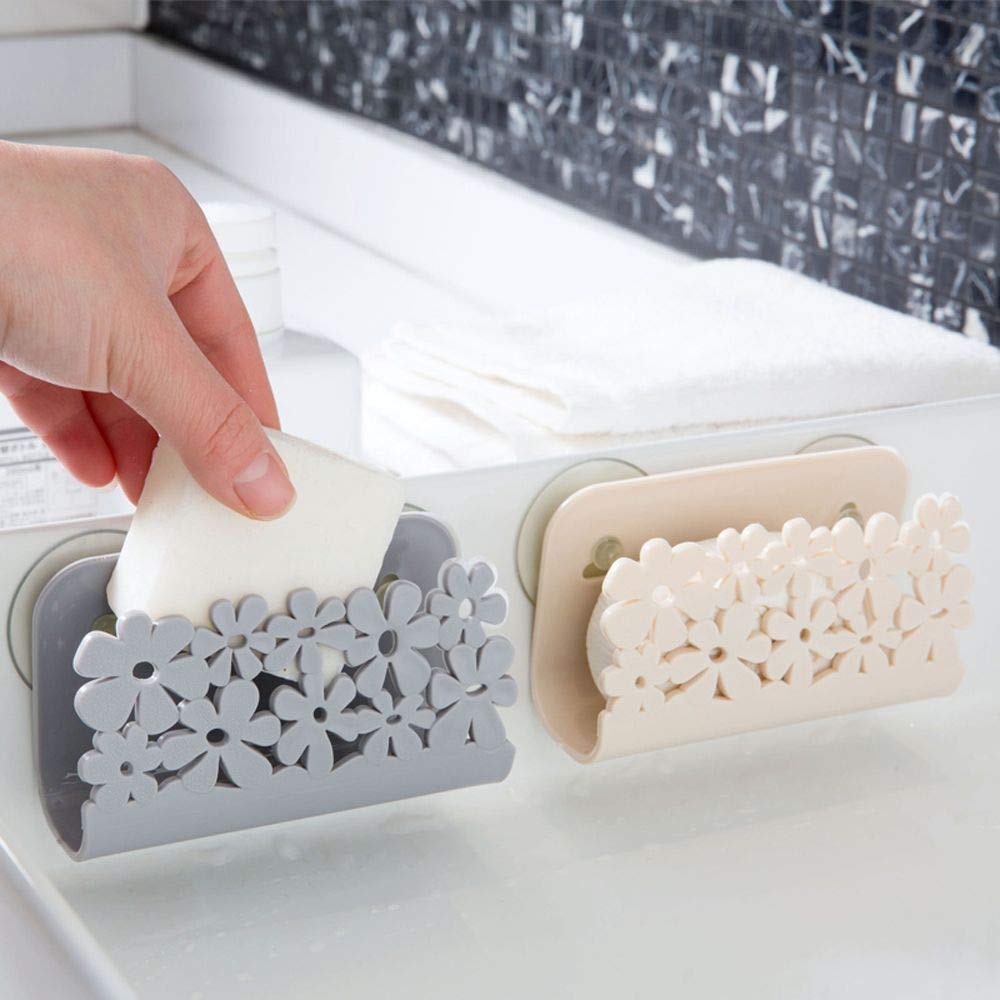 2 Pack Kitchen Sink Organizer Caddy,Plastic Storage Basket Holder for Sponges, Soaps, Scrubbers,Quick Drying Floral Design with Strong Suction Cups