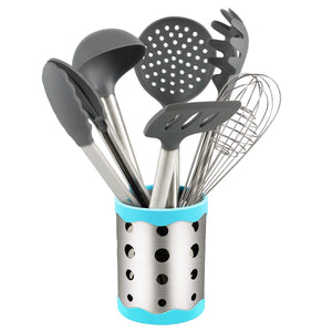 Vasdoo Silicone Kitchen Utensil Set,6 Pieces Cooking Utensil Set with Utensil Holder, Nonstick Cooking Utensil for Cookware with Stainless steel Handle,Gray