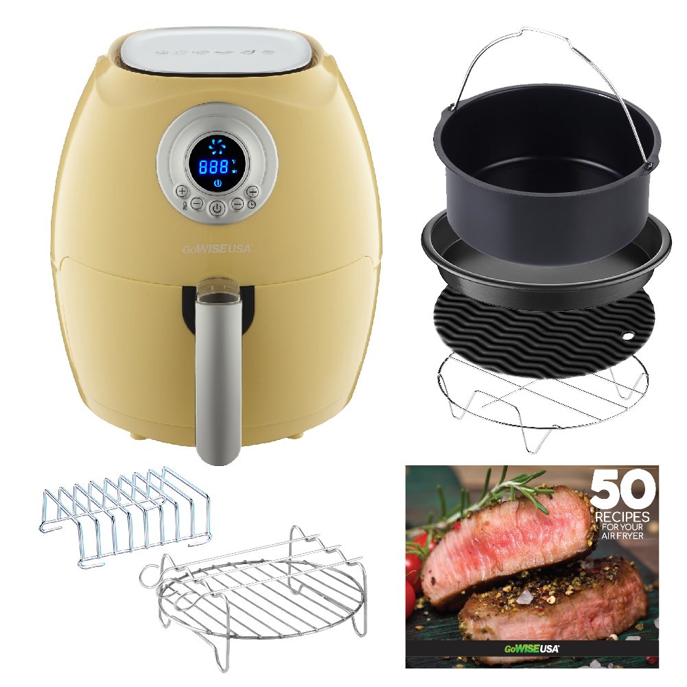 GoWISE USA 2.75-Quarts Air Fryer + 6 Piece Accessory Set (Majestic Yellow)