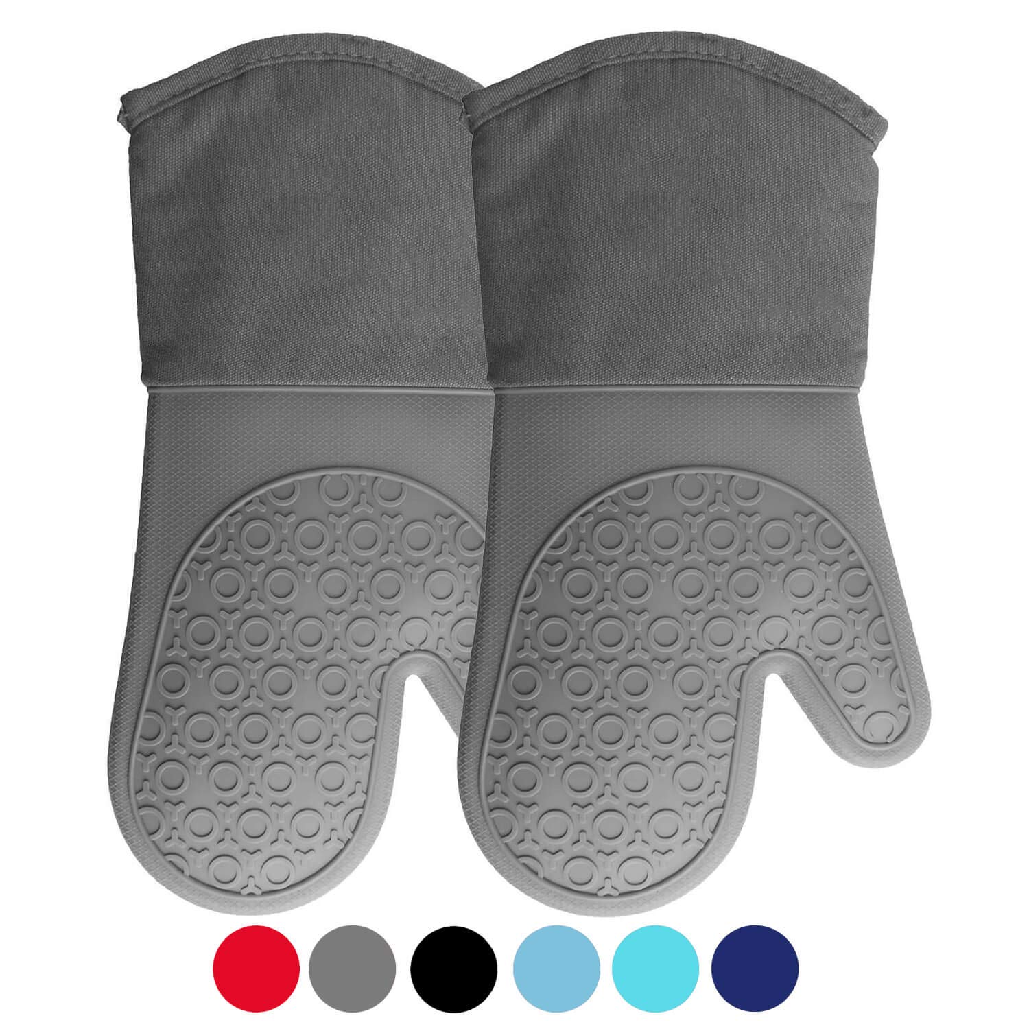 Silicone Oven Mitts with Quilted Cotton Lining - Professional Heat Resistant Kitchen Pot Holders - 1 Pair (Gray, Oven Mitts)