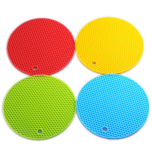 Smithcraft Silicone Trivets Round Mat Set of 4, 7"x7" Pot Holder,Jar Opener and Spoon Rests, (Set of 4) Non Slip, Flexible, Durable, Dishwasher Safe Heat Resistant Hot Pads Color Mixed