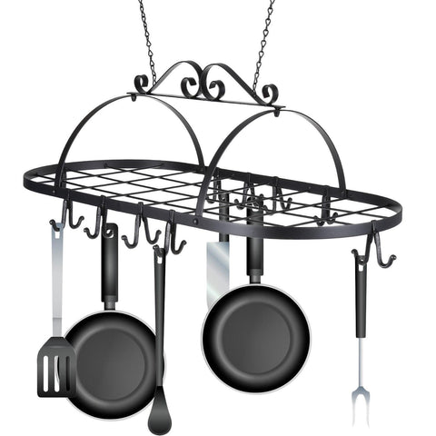 Kaluo Iron Oval Pot Rack, Ceiling Mounted Hanging Kitchen Utensils Pots Pans Holder Hanger Rack