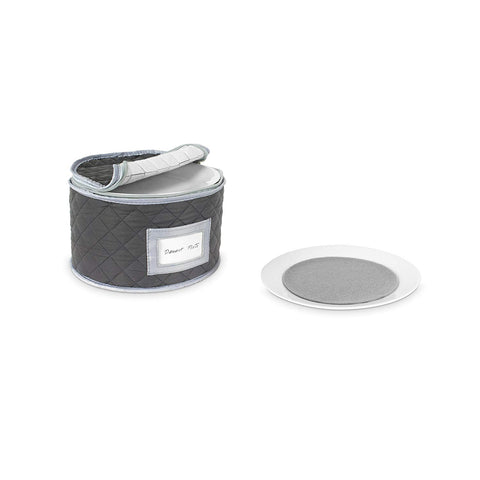 China Storage Quilted Case for Dessert Plate - Small Plate or Saucer - 8.5 inches long x 6 inches height - Gray - Includes 12 Felt Separators