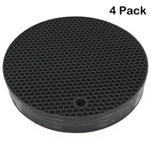 Lucky Plus Silicone Pot Mat for Countertop Trivet Pads Heat Resistant Table Placemats 4 Pack,Size:7x7 Inch, Color: Black, Shape:Round