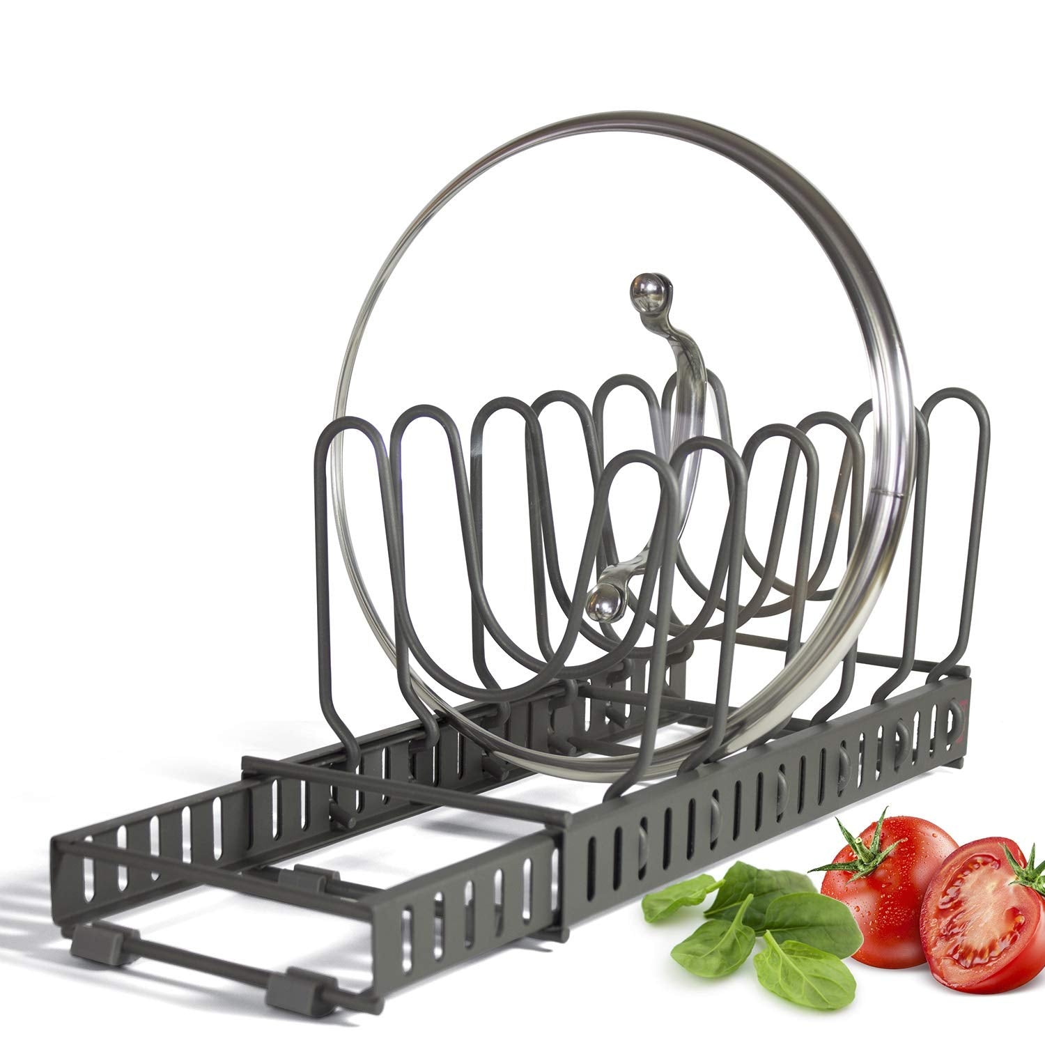 9+ Lids - BetterThingsHome Expandable Lid Holder: Total 10 Adjustable Compartments, Stores 9+ Lids, Can Be Extended to 22.25", Kitchen Cookware Pan Pot Lid Organizer Rack - Brand New Updated