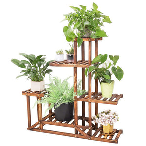 Wooden Plant Stand Flower Pot Shelf 5 Tier Bonsai Display Storage Rack Holder Outdoor Indoor, LxWxH - 37.4x9.84x37.79 inch
