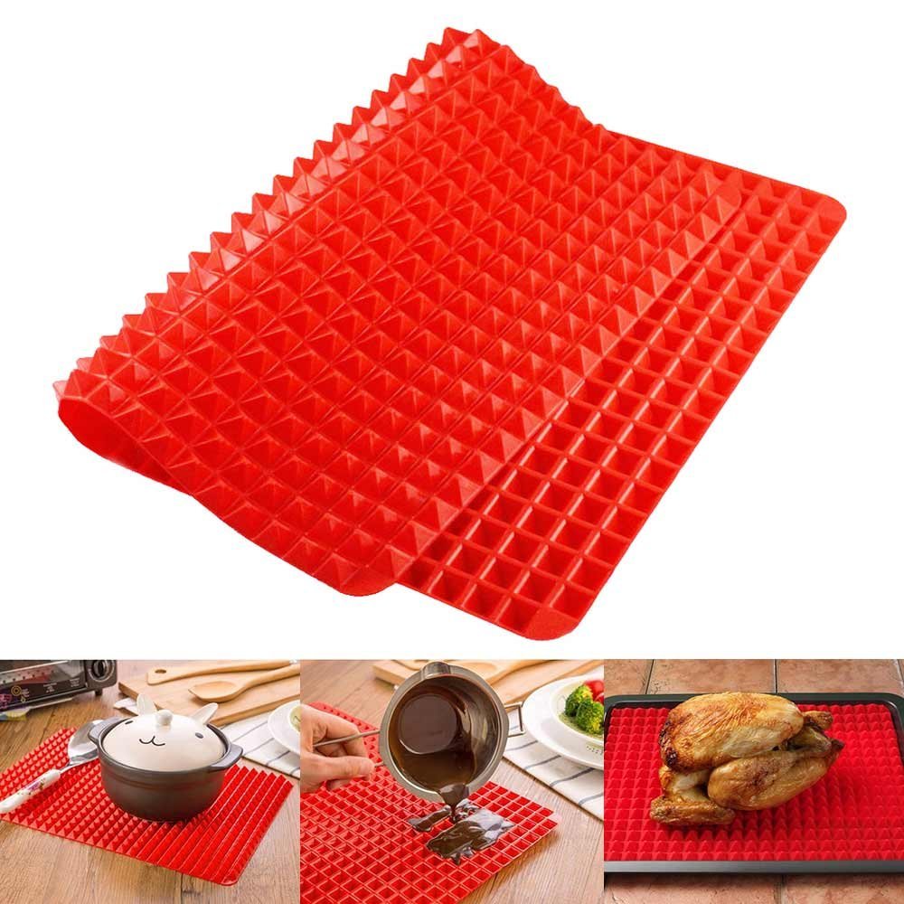 Top Pyramid Pan | 16 x 11 inches Large Red Pyramid / Raised Cone Shaped Healthy Silicone Mat for Cooking, Baking and Roasting | Superb Non-Stick Food Grade Silicone | Dishwasher Safe Series