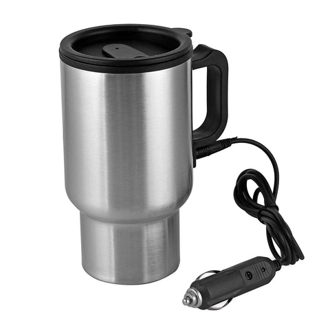 Carperipher 12V Car Heated Mug Tech Tool Stainless Steel Travel Electric Cup Vacuum Thermos Smart Temperature Control for Heating Water, Coffee, Milk and Tea with Airtight Lid, Auto Charger