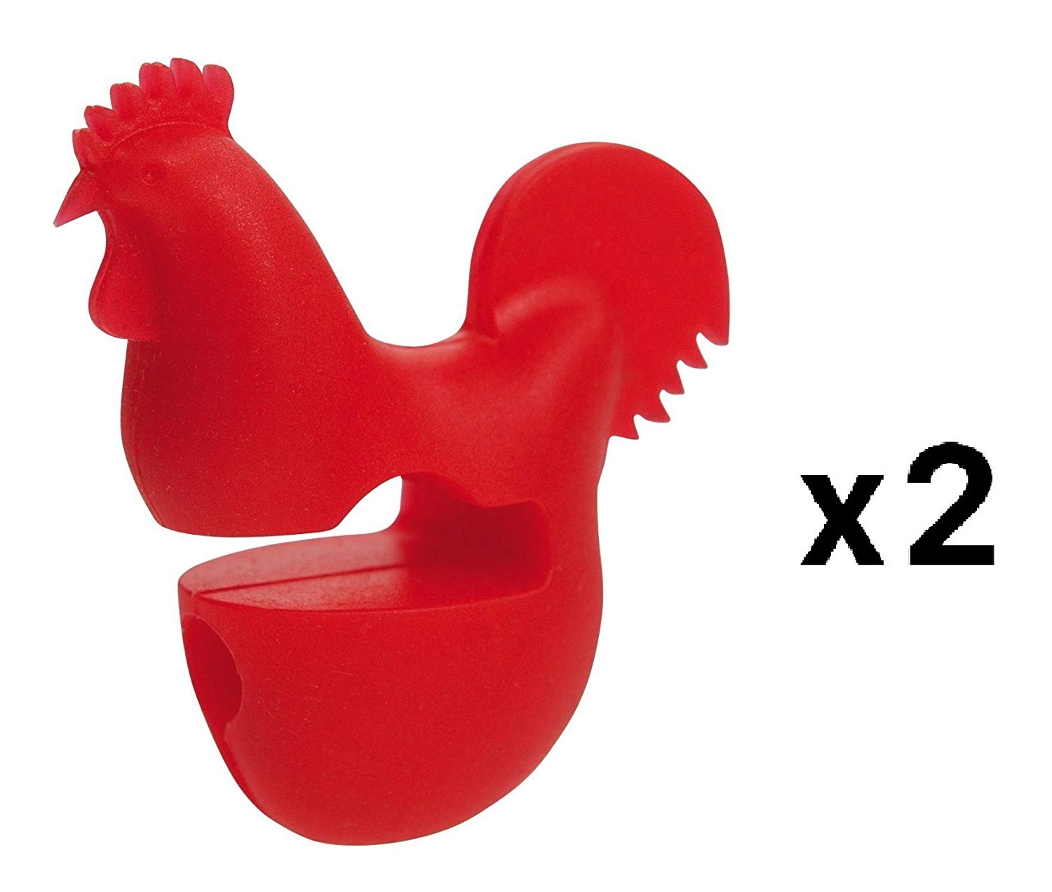 Fox Run Silicone Rooster Spoon Rest Ladle Spatula Holder Pot Pan Clip (2-Pack)