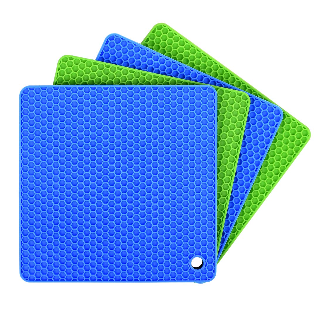 Silicone Pot Holders (Set of 4), Ankway Silicone Trivets Multi-Purpose Hot Pads Heat Resistant to 450 °F, Non-slip, Insulation, Durable, Flexible Trivet for Table Kitchen(2 Blue & 2Green)