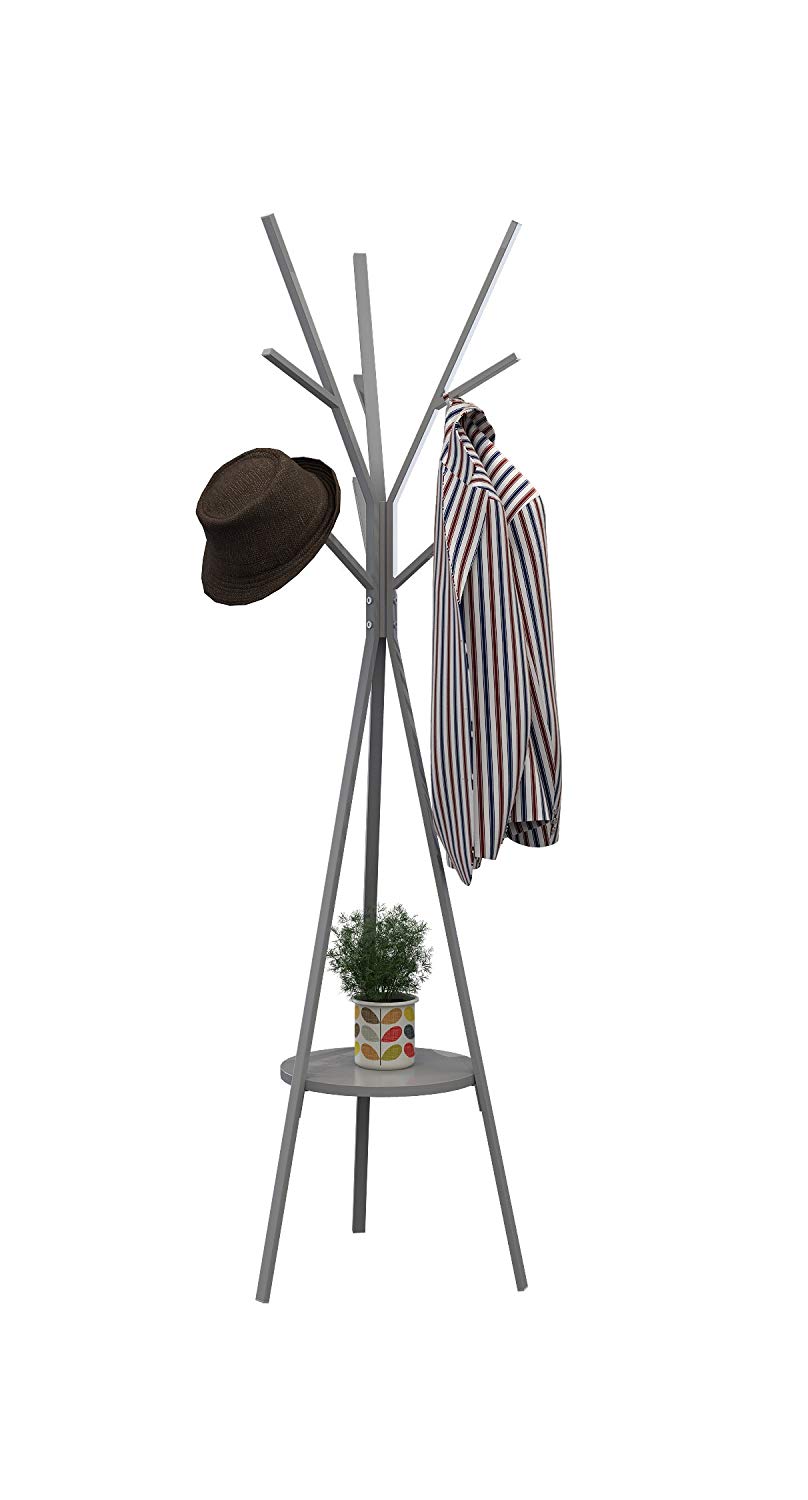 Homebi Coat Rack Hat Stand Free Standing Display Hall Tree Metal Hat Hanger Garment Storage Holder with 9 Hooks for Clothes Hats and Scarves in Grey,17.72" Wx17.72 Dx70.87 H