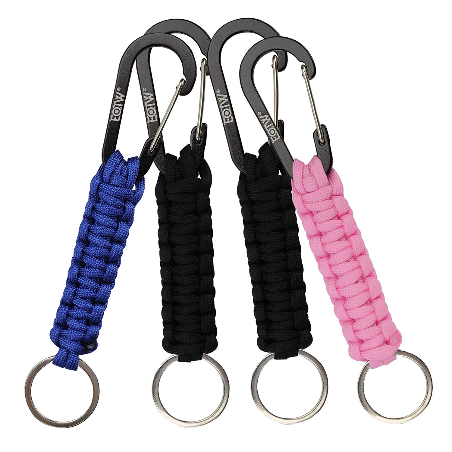 EOTW Paracord Keychain with Carabiner Military Braided Lanyard Utility Survival Lanyard King Ring Hook for Keys Knife Flashlight for Outdoor Camping Hiking Backpack 4Pack