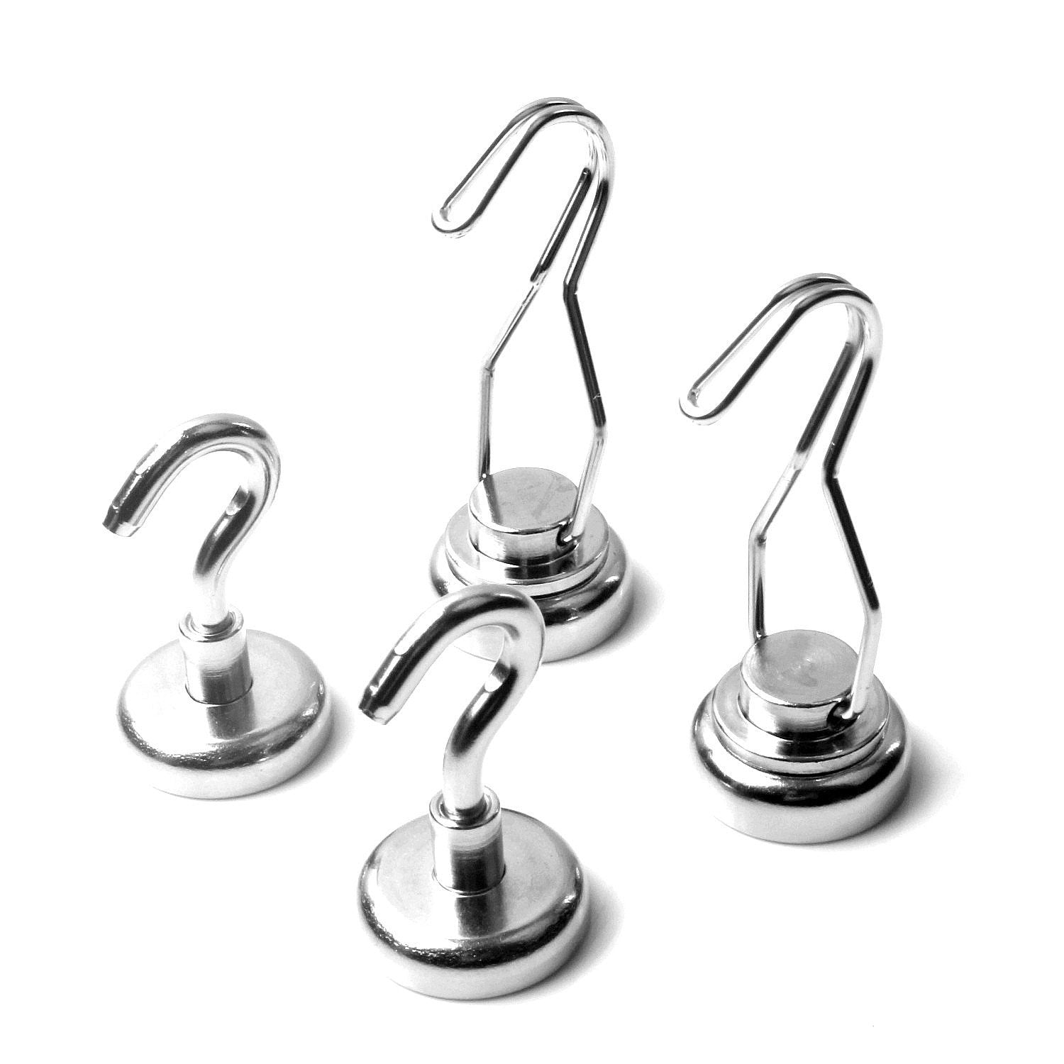 Two Kinds Of Common 30lb Magnetic Hook Combinations (4 Pack), Neodymium Magnetic Hook Strong, Magnet Hooks Heavy Duty, Magnetic Hook for Keys Door Fridge Kitchen