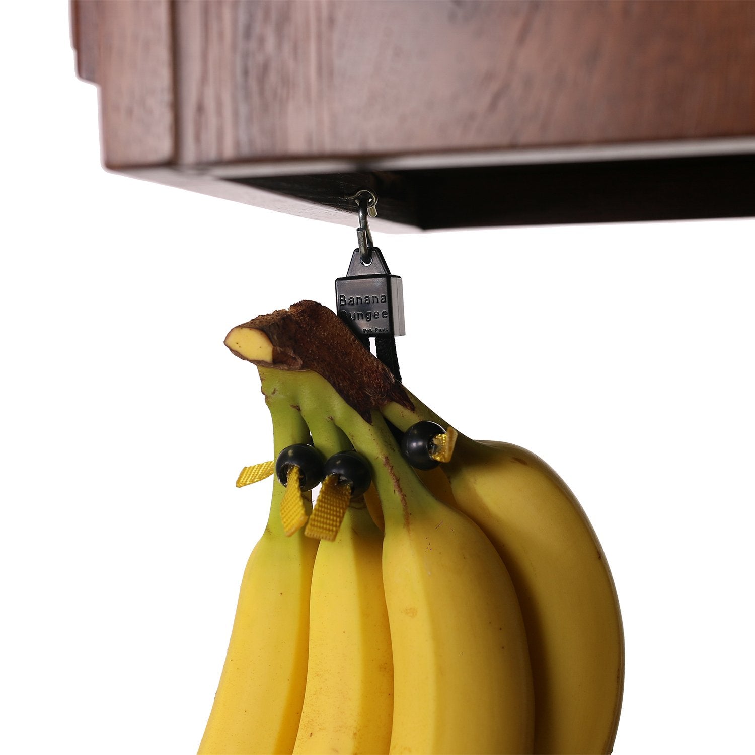 Uniquely designed banana holder - Made in USA; banana hook alternative. Can hold a single banana! Installs under cabinet/shelves (Black)