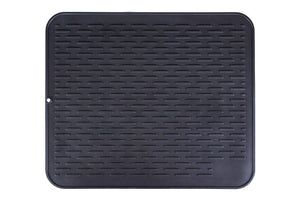 Silicone Dish Drying Mat - Antibacterial Food Grade Counter Protector - Heat Resistant Trivet - with Bonus Storage Holder and Silicone Spoon Rest- by Counter Aid (XXL 21 x 18 Inches, Black)
