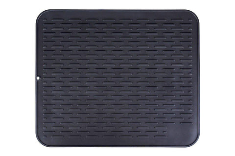 Silicone Dish Drying Mat - Antibacterial Food Grade Counter Protector - Heat Resistant Trivet - with Bonus Storage Holder and Silicone Spoon Rest- by Counter Aid (XXL 21 x 18 Inches, Black)