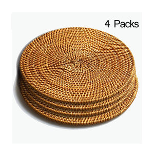 Hand Woven Rattan Pot Holder,Non Slip,Durable, Heat Resistant Hot Pads Perfect Modern Home Decor Heat Resistant Coasters Cup Insulation Mat (4piece, 6.3 inch)