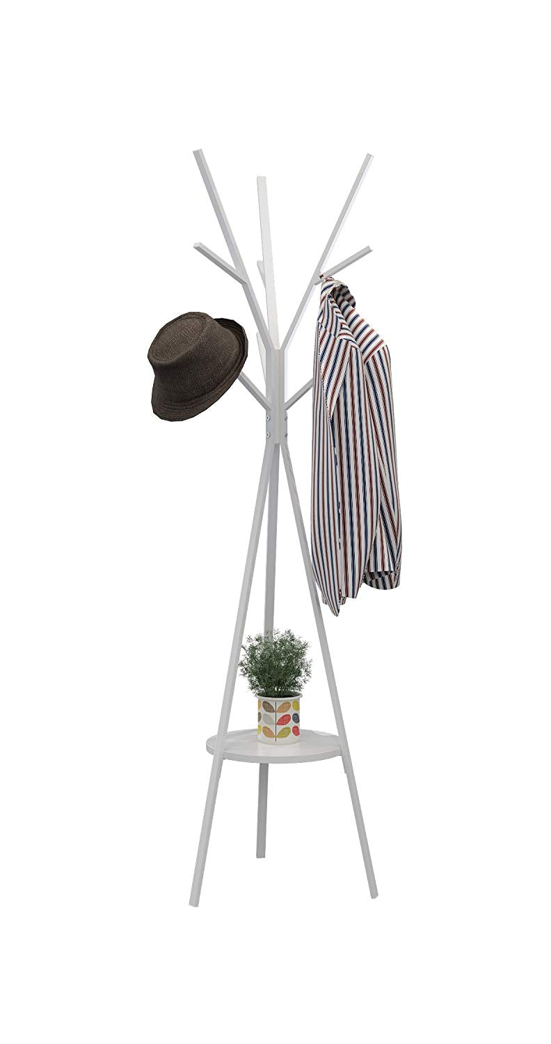 Homebi Coat Rack Hat Stand Free Standing Display Hall Tree Metal Hat Hanger Garment Storage Holder with 9 Hooks for Clothes Hats and Scarves in White,17.72" Wx17.72 Dx70.87 H