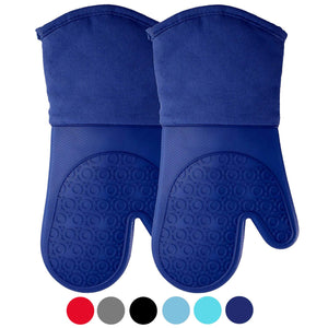 Homwe Silicone Oven Mitts with Quilted Cotton Lining - Professional Heat Resistant Pot Holders - Blue