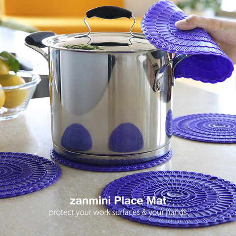 Zanmini 4pcs Trivet Mats/Hot Pads,Insulation, Durable, Flexible Hot Pads,Pot Holders, Spoon Rest, Jar Opener.(purple)