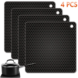 Tonmidej Silicone Pot Holders 2 Pack, Silicone Hot Pads, Heat Insulation Table Mats For Family Use - HB-GJD/Black/2 Pcs