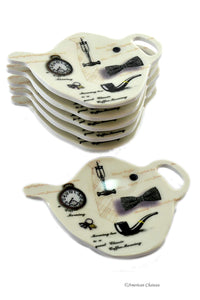 Set of 12 Hipster Tie Barber Melamine Teapot Tea Bag Holder Plate