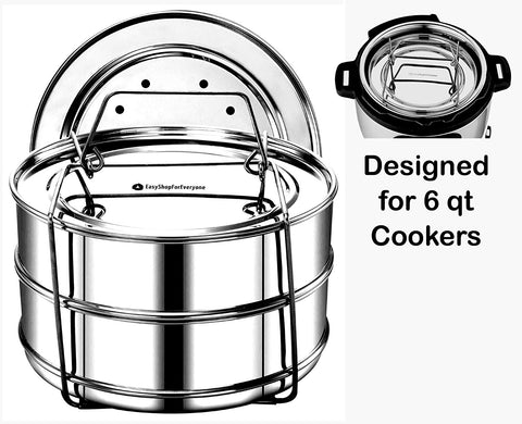 EasyShopForEveryone 2-Tier Stackable Steamer Insert Pans compatible with Instant Pot Accessories/Fits Pressure Cooker 5 & 6 qt